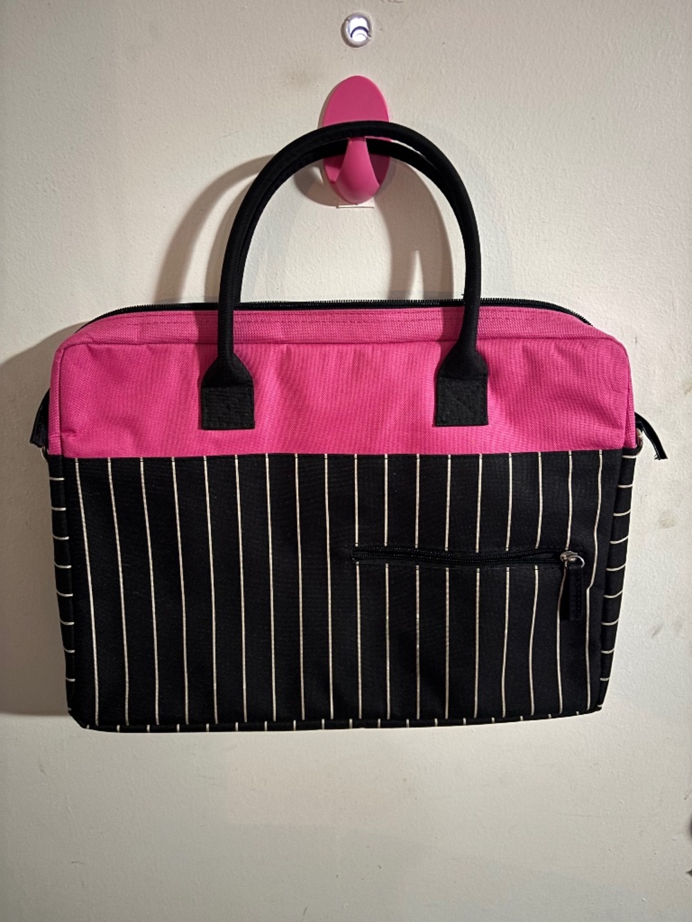 Pink/ Black strip laptop bag